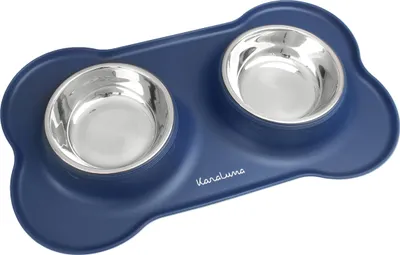 Produktbild von Silikon Napf mit Edelstahl Vorratsbehälter, 400ml, blau, für Katzen und Hunde