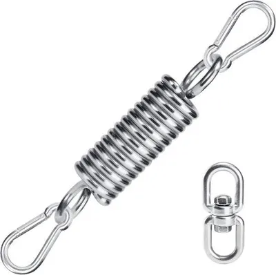 Image de Ressort oscillant pour fauteuil suspendu, capacité de charge jusqu'à 200 kg, 2 mousquetons, 1 anneau pivotant à 360° et ressort de suspension, suspension pour fauteuil suspendu, acier inoxydable 304, support pour sac de frappe
