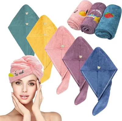 Obrázok produktu pre Mikrovláknový Ručník na Vlasy Turban 5 Kusov, Rýchloschnúci, 25 x 65 cm, Pre Všetky Typy Vlasov, Žltá