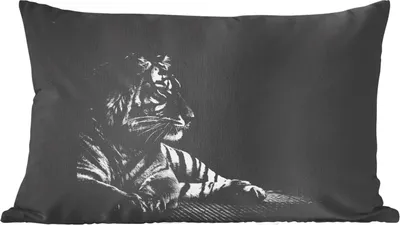 Produktbild von MuchoWow® Zierkissen Sofakissen Wohnzimmer Dekokissen 50x30 cm Tiger - Tiere - Schwarz - Weiß - Wohnzimmerdekoration - Polster mit Photo