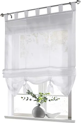 Produktbild von Raffrollo mit Schlaufen Gardinen Küche Raffgardinen Transparent Schlaufenrollo Vorhänge Modern Voile 1 Stück (BxH 60x155cm Weiß)