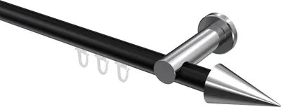 Produktbild von Interdeco Innenlaufstange / Gardinenstange mit Innenlauf Schwarz / Chrom, Typ Platon Savio (Kegel), 20 mm Ø 1-läufig, 280 cm