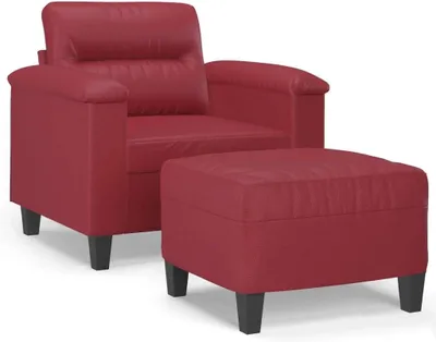 Produktbild von Weinroter Sessel aus Kunstleder mit Hocker – Relaxsessel mit Polsterung und Metallgestell, Fernsehsessel und Loungesessel für Wohnzimmer und Büro – 90 x 77 x 80 cm
