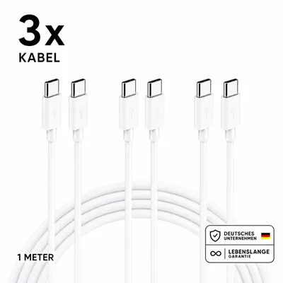 Produktbild von USB-C Schnellladekabel 1M/2M - USB-A zu USB-C oder Typ-C zu Typ-C – Typ-C zu Typ-C 1 Meter / 3 Stück