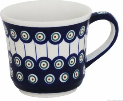 Produktbild von Original Bunzlauer Keramik großer 500ml Kaffeebecher Teetasse Ø11,2 cm, H10cm konisch, leicht geschwungen Dekor 8