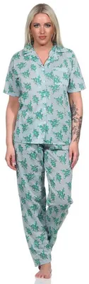 Produktbild von Damen Pyjama zweiteiliger Schlafanzug Pyjama-Set; Grün XL/42