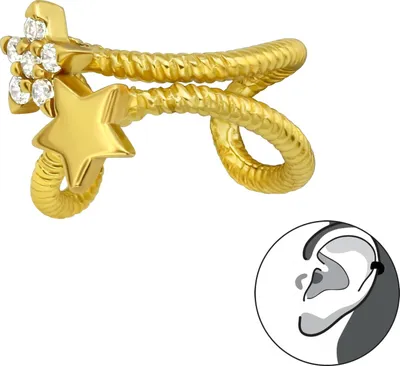 Produktbild von Ear Cuff 925 Sterling Silber Ohrklemme vergoldet mit Sternen und Zirkonia