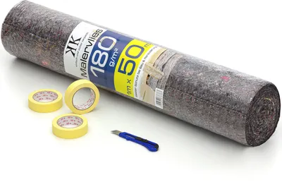 Produktbild von KK Verpackungen® Set Malervlies 50m Kreppband 30mm x 50m Cuttermesser 18mm
