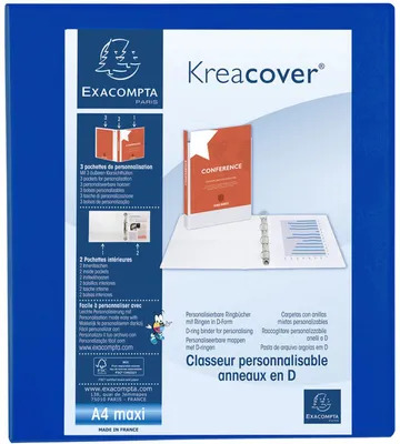 Produktbild von Exacompta Kreacover Ordner mit Ringmechanismus, 4 Ringe, 40 mm, DIN A4, Maxi, blau