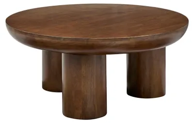 Produktbild von Runder Couchtisch aus Massivholz mit zylindrischen Beinen