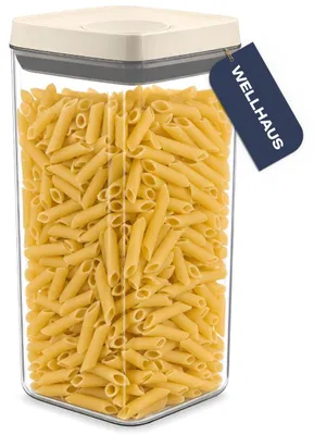 Productafbeelding van WELLHAUS voorraadbus, luchtdicht, 23 liter, beige deksel, met drukknoppend, geschikt voor spaghetti