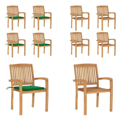 Image de vidaXL Chaises de jardin empilables avec coussins 4 pcs. Bois massif teck - Chaise de jardin - Chaises de jardin - Chaise en bois
