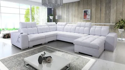 Produktbild von Großes Ecksofa XXL Couch U-Form mit Schlaffunktion PAGANI VIII Hochwertige Qualität Grau Stoff TERRA 80 Rechtsseitig Farbe wählbar IM Sofa