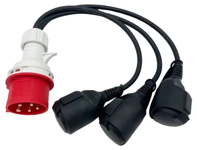 Zdjęcie produktu dla Adapter CEE, 400 V, wtyk, 16 A do 3 gniazd Schuko