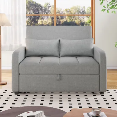 Produktbild von STILVORA Schlafsofa mit Kissen und verstellbares Rückenteil,Klappsofa für kleine Wohnungen und Studentenwohnheime,Einzelsofa aus Leinenstoff,grau