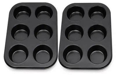 Image de CANDeal, lot de 6 moules à muffins antiadhésifs, 2 pièces, plaque de cuisson pour cupcakes en acier au carbone, adaptée au four pour muffins, cupcakes et mini-quiches, couleur noire