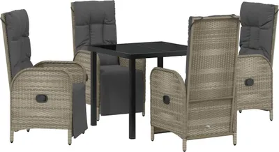 Produktbild von "SALE 2026" Garten Essgruppe - elegantes Design - Sitzgruppe/Tisch+ Stuhl - mit Kissen 5 pcs Grau Poly-Rattan - Terassenmöbel DEMöbel177045