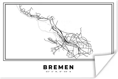 Produktbild von MuchoWow® Poster Stadtplan - Bremen - Schwarz und weiß - Karte 180x120 cm - Fotoplakat