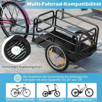 Immagine prodotto di Rimorchio da carico per rimorchio per bicicletta pieghevole con copertura, attacco e catarifrangenti 145,5 x 61 x 58 cm