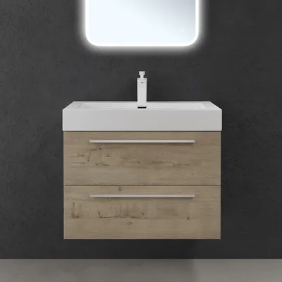 Immagine prodotto di doporro Mobile Bagno Sospeso73cm, Mobiletto per Bagno con Lavabo, Rovere chiaro, Seria Quadratto F161