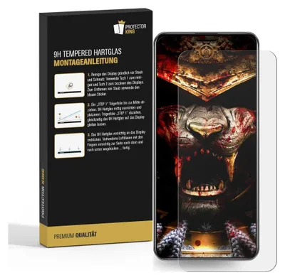 A product package for a phone screen protector, with a phone displaying a graphic image next to it.