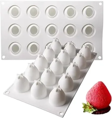 Produktbild von Erdbeerförmige Silikonform mit 15 Mulden zum Backen, lebensmittelechte, antihaftbeschichtete, wiederverwendbare Erdbeerform für Mousse-Kuchen, Pralinen, Gelee und Bastelarbeiten