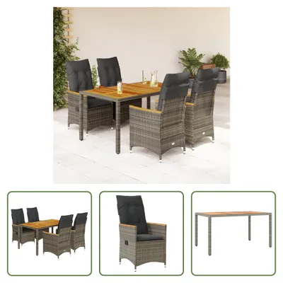 Produktbild von The Living Store 5-tlg. Garten-Essgruppe mit Kissen Grau Poly Rattan