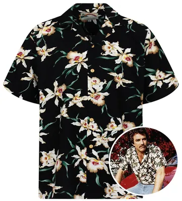 Produktbild von Paradise Found Hawaiihemd Tom Selleck "Star Orchid" Original Herren Hawaiihemd Kokosnussknöpfe Kurzarm Front-Tasche