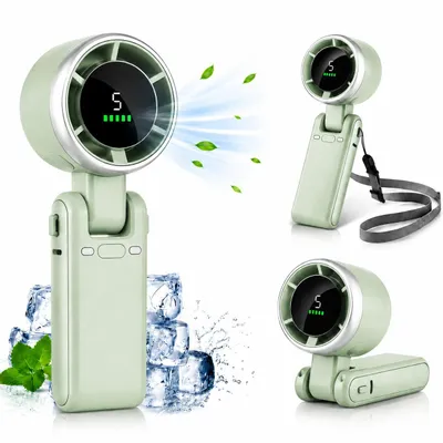Produktbild von Turbo-Handventilator,Tragbarer Ventilator mit 5 Windstufen,LED-Display,4000mAh Akku,Mini Kühlventilator 180° Faltbarer,Type C,Leise