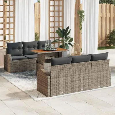 Produktbild von "Rabatt" Garten-Sofa-Set - Balkonmöbel/Terrassenmöbel - mit Speicher - 7 pcs Grau Poly Rattan - Lounge-Dining set CC13164