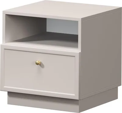 Zdjęcie produktu dla Szafka nocna Lorini z szufladą – uchwyt w kolorze kaszmiru i złota | Kolor: kaszmir/złoto | Wymiary: 45 x 47 x 45 cm