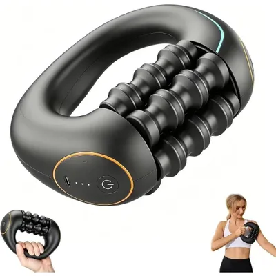 Produktbild von Elektrisches Handmassagegerät mit 6 Rollen, 21 Druckpunkten, 3 Intensitätsstufen, 1800 mAh Akku, USB-Ladung, Schwarz