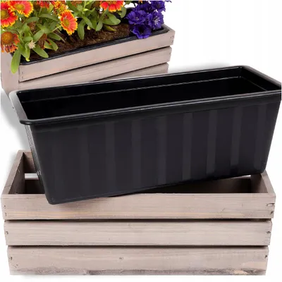 Immagine prodotto di ECODECO Cassetta di Legno per Piante - Fioriera da Esterno con Inserto in Plastica - Vaso Rettangolare 18x40x15 cm per Balcone e Giardino - Contenitore Robusto Grigio