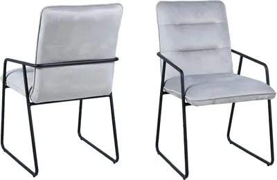 Produktbild von Möbilia Samt-Stuhl mit Armlehnen | 2er Set | Kufen-Gestell Stahl matt | B 52 x T 66 x H 88 cm | hellgrau-schwarz | 17020002 | Serie STUHL