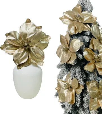 Image de Magnolia champagne sur pointe métallique - Fleurs pour un arbre de Noël 26 cm