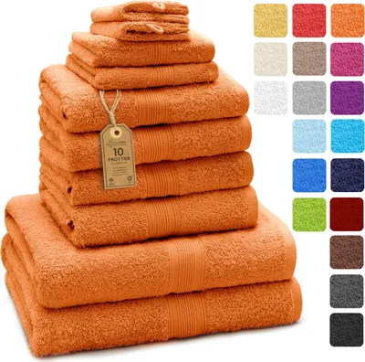 Produktbild von Frottier Handtuch-Set, 4X Handtücher, 2X Duschtücher, 2X Gästetücher, 2X Waschhandschuhe, Terrakotta