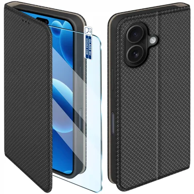 Produktbild von Klapphülle für iPhone 17 | 18 – Verschließbare schwarze Hülle + 9H-Glas