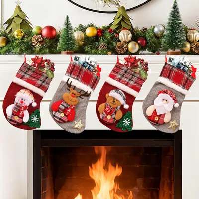 4er-Set Weihnachtsstiefel, 3D-Socken, 22×12 cm, zum Befüllen und Aufhängen