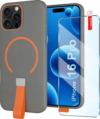 Immagine prodotto di Etui z Paskiem na palec Matowe SZARE do iPhone 16 Pro |do MagSafe +Szkło