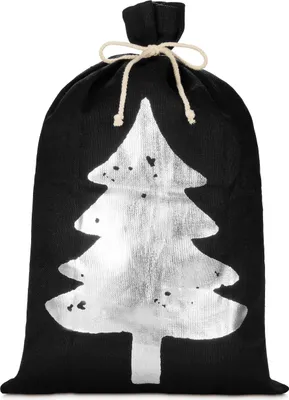 Immagine prodotto di BRUBAKER Sacco di Natale nero con abete argentato - sacco regalo di Natale da 80 cm - sacco di iuta per Babbo Natale, 1 pezzo