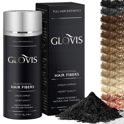 Zdjęcie produktu dla Włókna GLOVIS Hair Fibers 28g Mikrowłókna Zagęszczanie Łysienie Wypadanie Włosów Szybki Naturalny Efekt - Kolor CZARNY