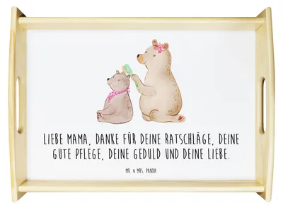 Produktbild von Mr. & Mrs. Panda Servier Tablett Bär Kind - Weiß - Geschenk, Mom, sofatablett, Mutter, Dekotablett, Muttertag, Familie, Deko, Serviertablett, Mama, aus holz