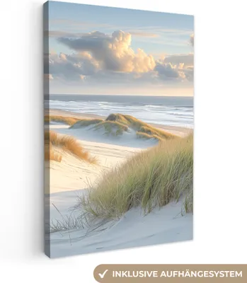 Produktbild von Leinwand Bilder 80x120 cm - Strand - Dünen - Strandgras - Wattenmeer, Wandbilder, Wanddeko Wohnzimmer, Bild