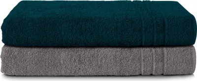 Produktbild von Komfortec Saunatücher 100% Baumwolle Frottee, Anthrazit/Petrol, 80x200 cm, Weich & Schnelltrocknend, 2er Set mit 2 eingewebten Bordüren