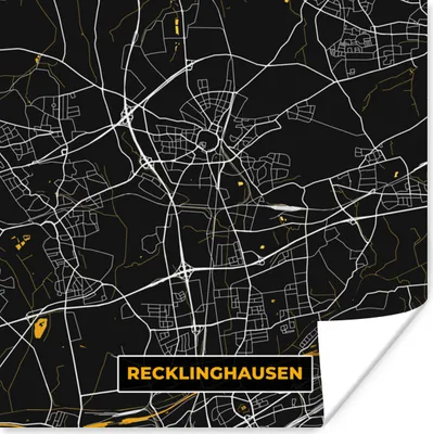 Produktbild von MuchoWow® Poster Deutschland - Schwarz und Gold - Recklinghausen - Stadtplan - Karte 100x100 cm - Babyzimmer