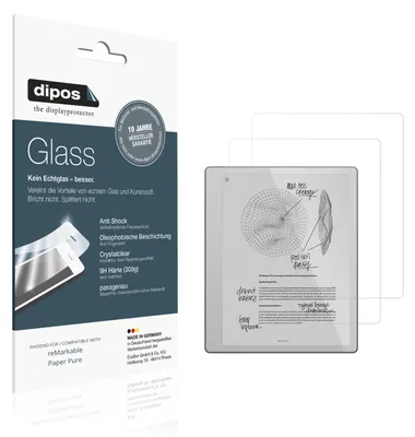 Produktbild von 2x Schutzfolie für reMarkable Paper Pure - Anti-Shock 9H Folie dipos Glass Kunststoffglas