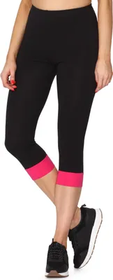 Produktbild von Merry Style Damen Leggings aus Baumwolle mit angenähtem Bündchen MS10-379 (Schwarz/Amaranth, M)
