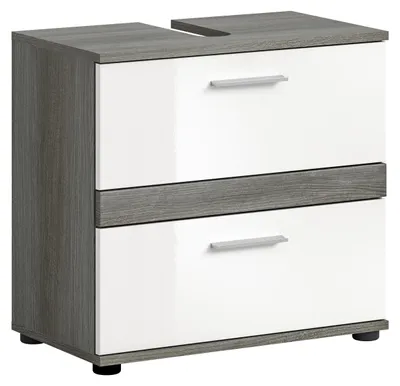 Produktbild von Xonox.home Waschtischunterschrank Blake BxHxT 60 x 57 cm x 34 cm Frontfarbe weiß hochglanz / Korpus rauchsilber