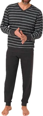 Produktbild von Normann Herren langarm Schlafanzug Pyjama mit Bündchen in eleganter Streifenoptik ; anthrazit , 56