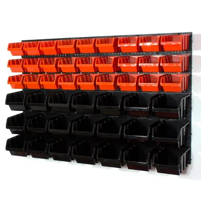 Image de 48 bacs gerbables avec étagère murale 120 x 80 cm | étagère murale de stockage